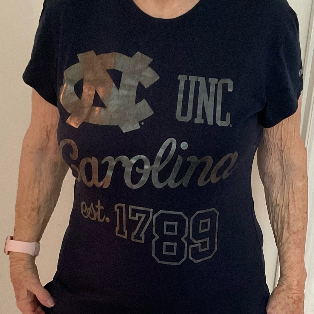 UNC Tarheels Navy Tee with Metallic Silver Graphic
